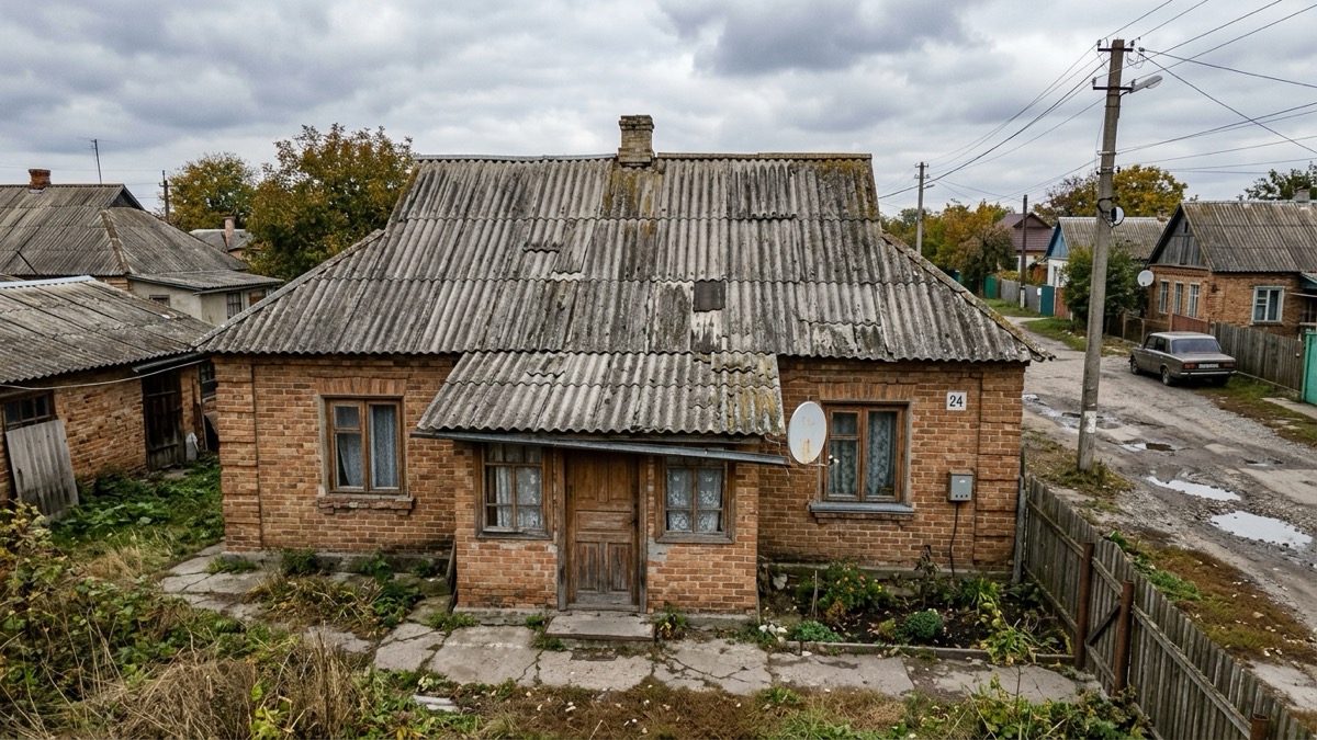 Старий, вицвілий і зношений дах приватного будинку, що потребує заміни